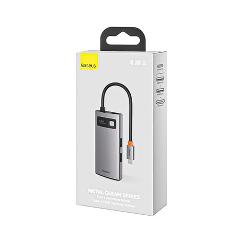 USB-хаб Baseus Metal Gleam, USB тип-C, USB тип-A, USB 3.0 тип-A, HDMI, с индикатором, серый, 4 порта, #CAHUB-CY0G Превью 1