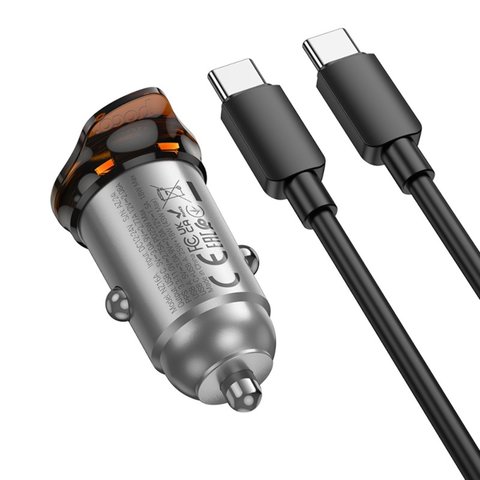 Автомобильное зарядное устройство Hoco NZ16A, черное, Power Delivery (PD), c кабелем USB тип-C к USB тип-C, 43 Вт, 2 порта, 12-24 B, #6942007644761 Превью 2
