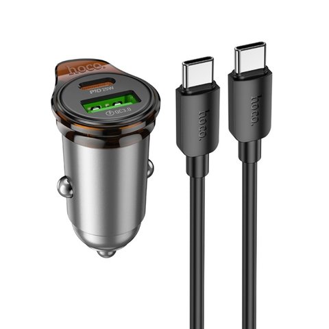 Автомобильное зарядное устройство Hoco NZ16A, черное, Power Delivery (PD), c кабелем USB тип-C к USB тип-C, 43 Вт, 2 порта, 12-24 B, #6942007644761 Превью 3