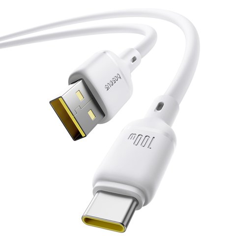 Cable USB Baseus Silky, USB tipo-A, USB tipo C, 100 cm, 100 W, blanco, de silicona, #P10377703213-00 Vista previa  1